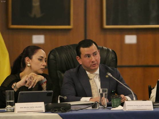 Quito, Tuesday, July 14, 2026: Meeting of the Oversight Committee to present evidence for the impeachment trial of former Minister Inés Manzano, who appeared remotely, in the Transito Amaguana Room. Photos: API, Rolando Enriquez, Quito, Pichincha, Ecuador, 20260714 233329 6a56a882a0f99 1002131848 Copyright: xROLANDOxENRIQUEZx