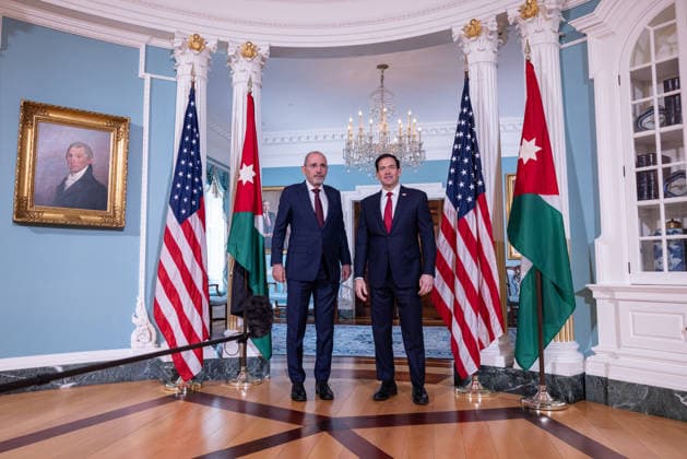 Marco Rubio meets Jordanian FM Safadi at State Department in Washington DC WASHINGTON DC, UNITED STATES - JULY 14: U.S. Secretary of State Marco Rubio (R) greets Jordanian Deputy Prime Minister and Foreign Minister Ayman Safadi (L) ahead of their bilateral meeting at the U.S. State Department in Washington, D.C., United States, on July 14, 2026. Mehmet Eser Anadolu Washington DC United States. Editorial use only. Please get in touch for any other usage.  Copyright: x2026xAnadoluxMehmetxEserx