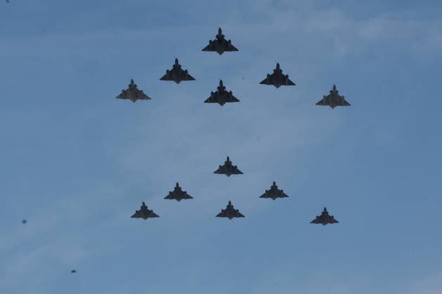(260714) -- PARIS, July 14, 2026 -- A flyover performance is seen during the annual Bastille Day military parade in Paris, France, on July 14, 2026. (Photo by Henri Szwarc Xinhua) FRANCE-PARIS-BASTILLE DAY-PARADE HengxLi¡¤shiwaci 
