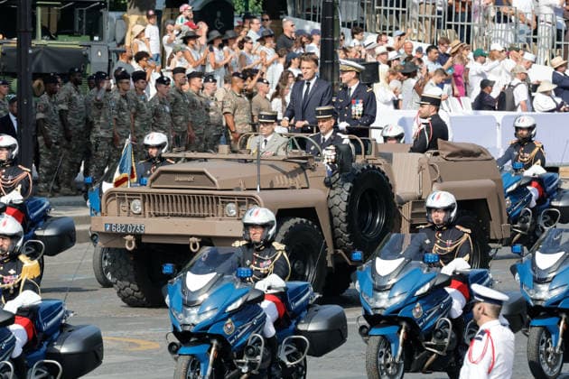 (260714) -- PARIS, July 14, 2026 -- French President Emmanuel Macron attends the annual Bastille Day military parade in Paris, France, on July 14, 2026. (Photo by Henri Szwarc Xinhua) FRANCE-PARIS-BASTILLE DAY-PARADE HengxLi¡¤shiwaci 