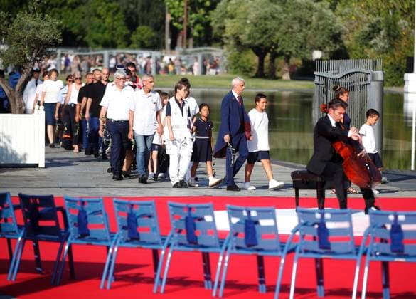 CEREMONY IN HONOR OF THE VICTIMS OF THE NICE ATTACKS PHOTOPQR NICE MATIN Dylan Meiffret Nice July 14, 2026 10 years later, ceremony honoring the victims of the Nice attack on July 14, 2016 HERE: first responders entering with the children Nice July 14, 2026 10 years later, a ceremony honoring the victims of the Nice attack of July 14, 2016 Nice, France  Copyright: xPHOTOPQR NICExMATIN MAXPPPxDylanxMeiffretx 20260714NIM7281 20260714NIM7281
