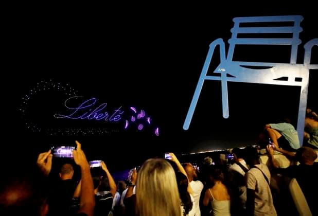 CEREMONY IN HONOR OF THE VICTIMS OF THE NICE ATTACKS PHOTOPQR NICE MATIN Dylan Meiffret Nice July 14, 2026 10 years after the July 14, 2016, Nice attack, a drone show and 86 beams of light illuminating the Promenade des Anglais Nice, July 14, 2026—10 years later—a ceremony paying tribute to the victims of the Nice attack on July 14, 2016 Nice, France  Copyright: xPHOTOPQR NICExMATIN MAXPPPxDylanxMeiffretx 20260714NIM8153 20260714NIM8153
