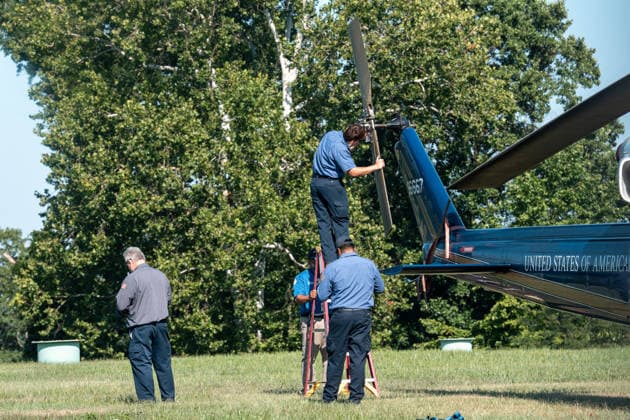 July 14, 2026, Washington, Dc, United States: Mechanics work on a helicopter from the US Air ForceÃ¢â‚¬â ¢s 1st Helicopter Squadron after it made a precautionary landing on an underground reservoir in Northwest Washington, D.C. on July 14, 2026. Washington United States  - ZUMAl312 20260714_znp_l312_012 Copyright: xAndrewxLeydenx