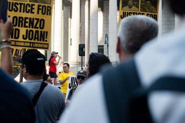 July 14, 2026, New York, New York, USA: Protesters gather in Foley Square in New York, York, to protest the killings of Lorenzo Salgado Araujo in Houston, Texas, and Joan Sebestian Guerrero in in Biddeford, Maine, by ICE agents on July 14, 2026. New York USA  - ZUMAk208 20260714_znp_k208_022 Copyright: xKellyxKimballx