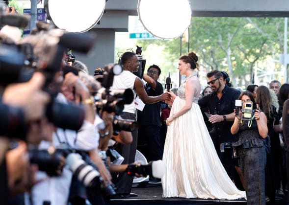 Anne Hathaway arrives on the red carpet when Universal Pictures and Syncopy present the New York Premiere of The Odyssey at AMC Lincoln Square Theater on Tuesday, July 14, 2026 in New York City.  NYP20260714234 JOHNxANGELILLO