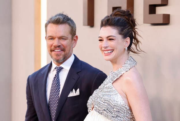 Anne Hathaway and Matt Damon arrive on the red carpet when Universal Pictures and Syncopy present the New York Premiere of The Odyssey at AMC Lincoln Square Theater on Tuesday, July 14, 2026 in New York City.  NYP20260714263 JOHNxANGELILLO