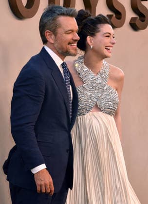 NEW YORK, NY - JULY 14: Matt Damon and Anne Hathaway at the Premiere of The Odyssey on July 14, 2026 at AMC Lincoln Square in New York City. Copyright: xmpi099 MediaPunchx