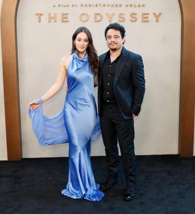 Stephanie Arcila (L) and Jesse Garcia arrive on the red carpet when Universal Pictures and Syncopy present the New York Premiere of The Odyssey at AMC Lincoln Square Theater on Tuesday, July 14, 2026 in New York City.  NYP20260714218 JOHNxANGELILLO