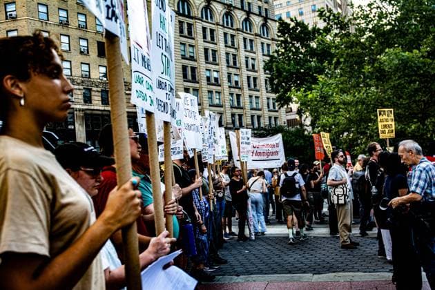 July 14, 2026, New York, New York, USA: New Yorkers took to the street to protest the killing of two men by ICE. Lorenzo Salgado Araujo was killed in Houston and Joan Guerrero in Maine last week. They gathered in Foley Square in downtown Manhattan part of a nationwide day of action over the recent killings. New York USA - ZUMAa251 20260714_znp_a251_003 Copyright: xDianaxApfelbacherx