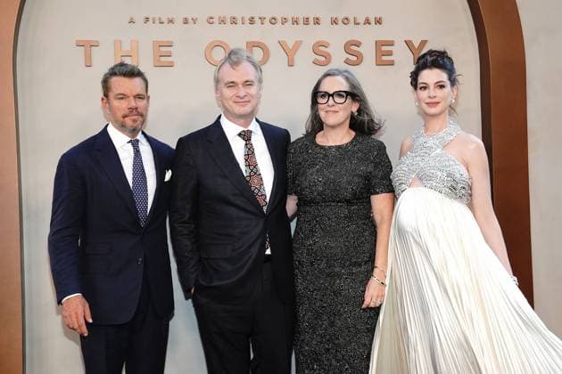 Matt Damon, Christopher Nolan, Emma Thomas, Anne Hathaway at arrivals for THE ODYSSEY Premiere, AMC Lincoln Square 13, New York, NY, July 14, 2026. Photo By: Kristin Callahan Everett Collection THE ODYSSEY Premiere PUBLICATIONXNOTxINxCANxCHNxFRAxITAxJPNxNORxPOLxRUSxESPxUKxUSA