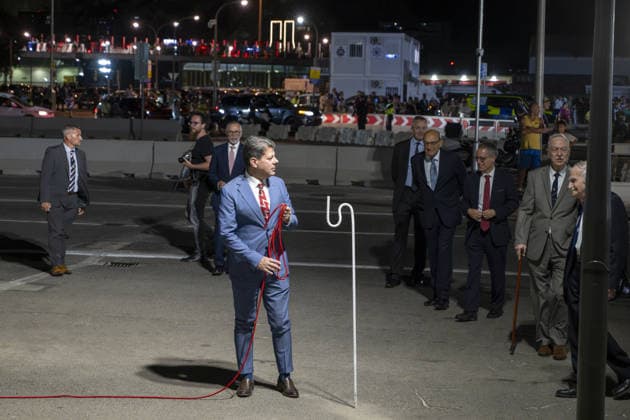Removal of the border between Gibraltar and Spain GIBRALTAR - JULY 14: Fabian Picardo (Prime Minister of Gibraltar), along with other former ministers of the Rock, holds a red rope that will bring down an old barbed wire fence on the border between Spain and Gibraltar, as the border between Gibraltar and Spain is removed, in Gibraltar on July 14, 2026. Marcos Moreno Anadolu Gibraltar Gibraltar. Editorial use only. Please get in touch for any other usage.  Copyright: x2026xAnadoluxMarcosxMorenox