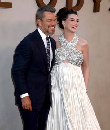 July 14, 2026, New York, New York, USA: Actors MATT DAMON and ANNE HATHAWAY seen during the red carpet arrivals for the New York premiere of The Odyssey held at AMC Lincoln Square. New York USA  - ZUMAk03_ 20260714_zaf_k03_161 Copyright: xNancyxKaszermanx