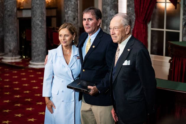 Darline Graham Ceremonial Oath of Office Larry Nordone, US Senator Darline Graham (Republican of South Carolina), and United States Senator Chuck Grassley (Republican of Iowa) pose for a group photo after Sen. Graham participates in a ceremonial swearing in inside the Old Senate Chamber in Washington, DC, USA on Tuesday, July 14, 2026. Photo by Emily Alff CNP ABACAPRESS.COM Washington District of Columbia United States  Copyright: xCNP ABACAx
