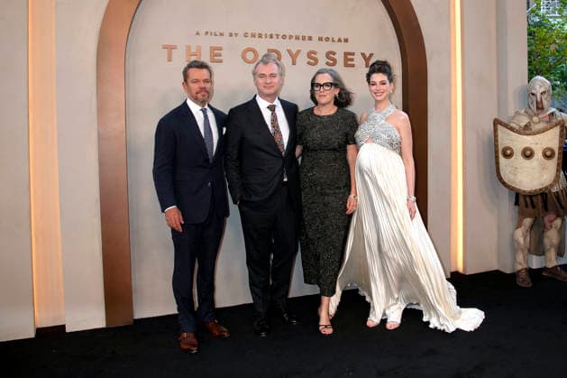 Matt Damon, Christopher Nolan, Emma Thomas und Anne Hathaway bei der Premiere des Kinofilms The Odyssey Die Odyssee im AMC Lincoln Square Theater. New York, 14.07.2026 *** Matt Damon, Christopher Nolan, Emma Thomas, and Anne Hathaway at the premiere of the movie *The Odyssey* at the AMC Lincoln Square Theater in New York, July 14, 2026 Foto:xJ.xShorex xFuturexImagex odyssey_ny_6820