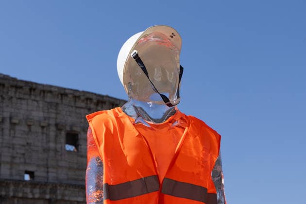 IPA86699888 - Ice Workers flash mob organized by Greenpeace Italy activists near the Colosseum in Rome to mark the European Day for Victims of the Global Climate Crisis  Copyright: xMatteoxNardonex xx 86699888