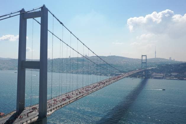 July 15 Democracy and Martyrs Commemoration Run held on July 15th Martyrs Bridge ISTANBUL, TURKIYE - JULY 15: An aerial view shows people taking part in The July 15 Democracy and Martyrs Commemoration Walk organized by the Turkish Athletics Federation on July 15, 2026 in Istanbul, Turkiye. Bunyamin Celik Anadolu Istanbul Turkey. Editorial use only. Please get in touch for any other usage.  Copyright: x2026xAnadoluxBunyaminxCelikx