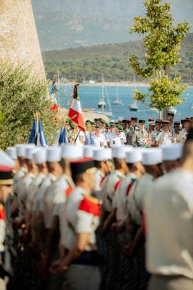 French National Day Celebration - Calvi French National Day celebration in Calvi, Corsica, France on July 14, 2026, in the presence of the city s mayor, Ange Santini, and numerous members of the 2nd Foreign Parachute Regiment of Calvi, who paraded on Boulevard Wilson in front of hundreds of spectators after a moment of reflection and the awarding of decorations in front of the war memorial. Photo by Shootpix ABACAPRESS.COM Calvi Corsica France  Copyright: xShootpix ABACAx