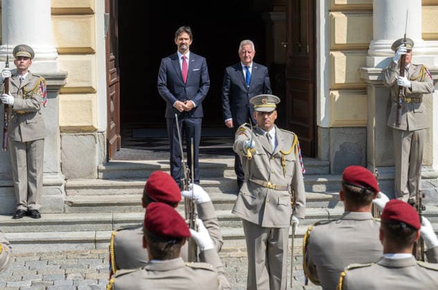 Czech Defence Minister Jaromir Zuna (SPD), back centre right, meets Slovak Defence Minister Robert Kalinak, back centre left, in Prague, Czech Republic, July 15. 2026. (CTKxPhoto MichaelaxRihova) CTKPhotoP2026071502413  CTKPhotoP2026071502413