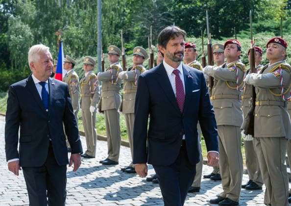 From left Czech Defence Minister Jaromir Zuna (SPD) meets Slovak Defence Minister Robert Kalinak in Prague, Czech Republic, July 15. 2026. (CTKxPhoto MichaelaxRihova) CTKPhotoP2026071502585  CTKPhotoP2026071502585