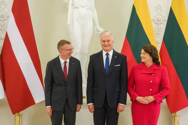 Gitanas Nauseda - Edgars Rinkvics meeting in Vilnius VILNIUS, LITHUANIA - JULY 15: Lithuanian President Gitanas Nauseda meets with Latvian President Edgars Rinkevics during his state visit to Vilnius, Lithuania on July 15, 2026. The leaders discussed regional security, defense cooperation, support for Ukraine, energy projects and the development of bilateral economic ties. Lithuania and Latvia signed a declaration confirming their strategic partnership and common priorities in security and other key areas. The visit marks the 35th anniversary of the restoration of diplomatic relations between the two Baltic states. Yauhen Yerchak Anadolu Vilnius Lithuania. Editorial use only. Please get in touch for any other usage.  Copyright: x2026xAnadoluxYauhenxYerchakx