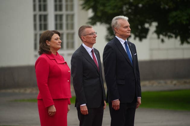 Gitanas Nauseda - Edgars Rinkvics meeting in Vilnius VILNIUS, LITHUANIA - JULY 15: Lithuanian President Gitanas Nauseda meets with Latvian President Edgars Rinkevics during his state visit to Vilnius, Lithuania on July 15, 2026. The leaders discussed regional security, defense cooperation, support for Ukraine, energy projects and the development of bilateral economic ties. Lithuania and Latvia signed a declaration confirming their strategic partnership and common priorities in security and other key areas. The visit marks the 35th anniversary of the restoration of diplomatic relations between the two Baltic states. Yauhen Yerchak Anadolu Vilnius Lithuania. Editorial use only. Please get in touch for any other usage.  Copyright: x2026xAnadoluxYauhenxYerchakx