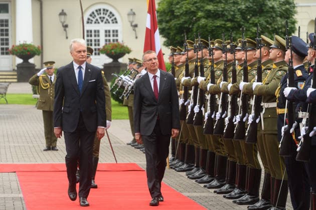 Gitanas Nauseda - Edgars Rinkvics meeting in Vilnius VILNIUS, LITHUANIA - JULY 15: Lithuanian President Gitanas Nauseda meets with Latvian President Edgars Rinkevics during his state visit to Vilnius, Lithuania on July 15, 2026. The leaders discussed regional security, defense cooperation, support for Ukraine, energy projects and the development of bilateral economic ties. Lithuania and Latvia signed a declaration confirming their strategic partnership and common priorities in security and other key areas. The visit marks the 35th anniversary of the restoration of diplomatic relations between the two Baltic states. Yauhen Yerchak Anadolu Vilnius Lithuania. Editorial use only. Please get in touch for any other usage.  Copyright: x2026xAnadoluxYauhenxYerchakx