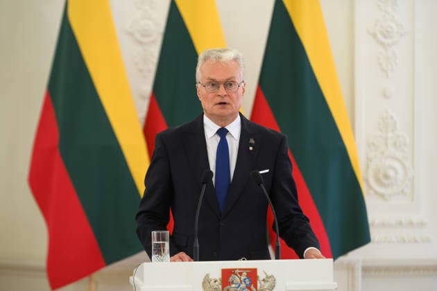 Gitanas Nauseda - Edgars Rinkvics meeting in Vilnius VILNIUS, LITHUANIA - JULY 15: Lithuanian President Gitanas Nauseda meets with Latvian President Edgars Rinkevics during his state visit to Vilnius, Lithuania on July 15, 2026. The leaders discussed regional security, defense cooperation, support for Ukraine, energy projects and the development of bilateral economic ties. Lithuania and Latvia signed a declaration confirming their strategic partnership and common priorities in security and other key areas. The visit marks the 35th anniversary of the restoration of diplomatic relations between the two Baltic states. Yauhen Yerchak Anadolu Vilnius Lithuania. Editorial use only. Please get in touch for any other usage.  Copyright: x2026xAnadoluxYauhenxYerchakx