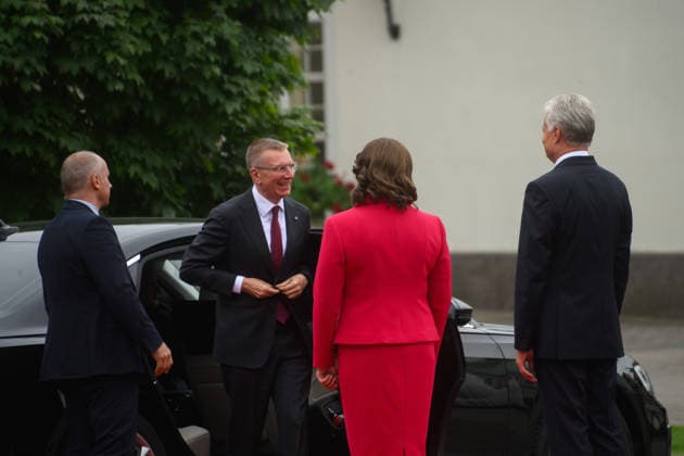 Gitanas Nauseda - Edgars Rinkvics meeting in Vilnius VILNIUS, LITHUANIA - JULY 15: Lithuanian President Gitanas Nauseda meets with Latvian President Edgars Rinkevics during his state visit to Vilnius, Lithuania on July 15, 2026. The leaders discussed regional security, defense cooperation, support for Ukraine, energy projects and the development of bilateral economic ties. Lithuania and Latvia signed a declaration confirming their strategic partnership and common priorities in security and other key areas. The visit marks the 35th anniversary of the restoration of diplomatic relations between the two Baltic states. Yauhen Yerchak Anadolu Vilnius Lithuania. Editorial use only. Please get in touch for any other usage.  Copyright: x2026xAnadoluxYauhenxYerchakx