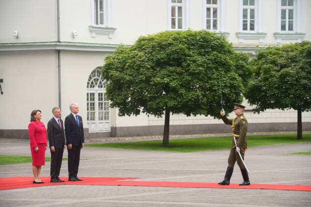 Gitanas Nauseda - Edgars Rinkvics meeting in Vilnius VILNIUS, LITHUANIA - JULY 15: Lithuanian President Gitanas Nauseda meets with Latvian President Edgars Rinkevics during his state visit to Vilnius, Lithuania on July 15, 2026. The leaders discussed regional security, defense cooperation, support for Ukraine, energy projects and the development of bilateral economic ties. Lithuania and Latvia signed a declaration confirming their strategic partnership and common priorities in security and other key areas. The visit marks the 35th anniversary of the restoration of diplomatic relations between the two Baltic states. Yauhen Yerchak Anadolu Vilnius Lithuania. Editorial use only. Please get in touch for any other usage.  Copyright: x2026xAnadoluxYauhenxYerchakx