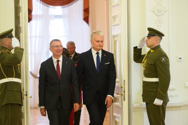 Gitanas Nauseda - Edgars Rinkvics meeting in Vilnius VILNIUS, LITHUANIA - JULY 15: Lithuanian President Gitanas Nauseda meets with Latvian President Edgars Rinkevics during his state visit to Vilnius, Lithuania on July 15, 2026. The leaders discussed regional security, defense cooperation, support for Ukraine, energy projects and the development of bilateral economic ties. Lithuania and Latvia signed a declaration confirming their strategic partnership and common priorities in security and other key areas. The visit marks the 35th anniversary of the restoration of diplomatic relations between the two Baltic states. Yauhen Yerchak Anadolu Vilnius Lithuania. Editorial use only. Please get in touch for any other usage.  Copyright: x2026xAnadoluxYauhenxYerchakx