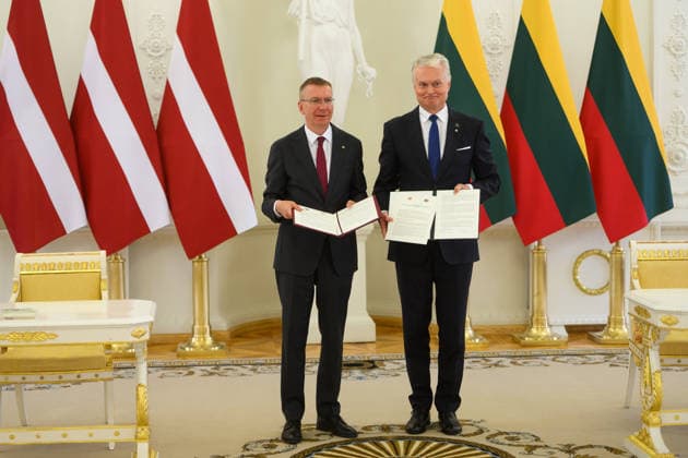Gitanas Nauseda - Edgars Rinkvics meeting in Vilnius VILNIUS, LITHUANIA - JULY 15: Lithuanian President Gitanas Nauseda meets with Latvian President Edgars Rinkevics during his state visit to Vilnius, Lithuania on July 15, 2026. The leaders discussed regional security, defense cooperation, support for Ukraine, energy projects and the development of bilateral economic ties. Lithuania and Latvia signed a declaration confirming their strategic partnership and common priorities in security and other key areas. The visit marks the 35th anniversary of the restoration of diplomatic relations between the two Baltic states. Yauhen Yerchak Anadolu Vilnius Lithuania. Editorial use only. Please get in touch for any other usage.  Copyright: x2026xAnadoluxYauhenxYerchakx