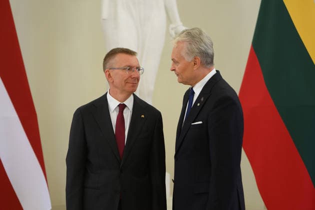 Gitanas Nauseda - Edgars Rinkvics meeting in Vilnius VILNIUS, LITHUANIA - JULY 15: Lithuanian President Gitanas Nauseda meets with Latvian President Edgars Rinkevics during his state visit to Vilnius, Lithuania on July 15, 2026. The leaders discussed regional security, defense cooperation, support for Ukraine, energy projects and the development of bilateral economic ties. Lithuania and Latvia signed a declaration confirming their strategic partnership and common priorities in security and other key areas. The visit marks the 35th anniversary of the restoration of diplomatic relations between the two Baltic states. Yauhen Yerchak Anadolu Vilnius Lithuania. Editorial use only. Please get in touch for any other usage.  Copyright: x2026xAnadoluxYauhenxYerchakx