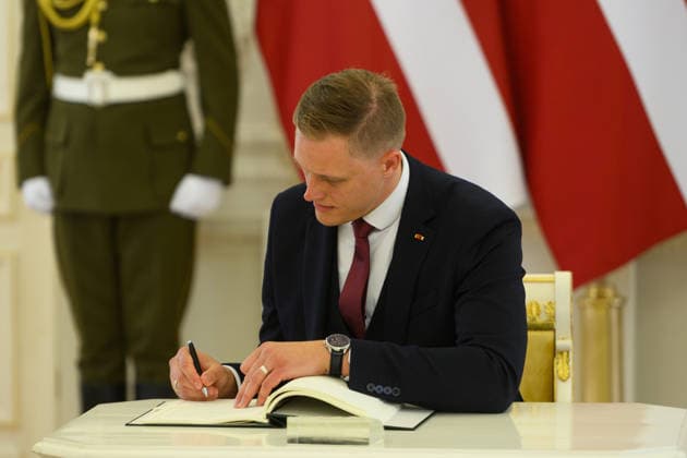 Gitanas Nauseda - Edgars Rinkvics meeting in Vilnius VILNIUS, LITHUANIA - JULY 15: Lithuanian President Gitanas Nauseda meets with Latvian President Edgars Rinkevics during his state visit to Vilnius, Lithuania on July 15, 2026. The leaders discussed regional security, defense cooperation, support for Ukraine, energy projects and the development of bilateral economic ties. Lithuania and Latvia signed a declaration confirming their strategic partnership and common priorities in security and other key areas. The visit marks the 35th anniversary of the restoration of diplomatic relations between the two Baltic states. Yauhen Yerchak Anadolu Vilnius Lithuania. Editorial use only. Please get in touch for any other usage.  Copyright: x2026xAnadoluxYauhenxYerchakx