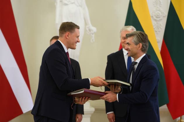 Gitanas Nauseda - Edgars Rinkvics meeting in Vilnius VILNIUS, LITHUANIA - JULY 15: Lithuanian President Gitanas Nauseda meets with Latvian President Edgars Rinkevics during his state visit to Vilnius, Lithuania on July 15, 2026. The leaders discussed regional security, defense cooperation, support for Ukraine, energy projects and the development of bilateral economic ties. Lithuania and Latvia signed a declaration confirming their strategic partnership and common priorities in security and other key areas. The visit marks the 35th anniversary of the restoration of diplomatic relations between the two Baltic states. Yauhen Yerchak Anadolu Vilnius Lithuania. Editorial use only. Please get in touch for any other usage.  Copyright: x2026xAnadoluxYauhenxYerchakx