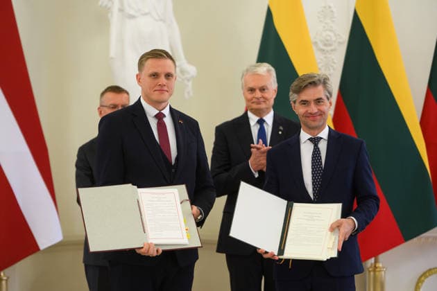 Gitanas Nauseda - Edgars Rinkvics meeting in Vilnius VILNIUS, LITHUANIA - JULY 15: Lithuanian President Gitanas Nauseda meets with Latvian President Edgars Rinkevics during his state visit to Vilnius, Lithuania on July 15, 2026. The leaders discussed regional security, defense cooperation, support for Ukraine, energy projects and the development of bilateral economic ties. Lithuania and Latvia signed a declaration confirming their strategic partnership and common priorities in security and other key areas. The visit marks the 35th anniversary of the restoration of diplomatic relations between the two Baltic states. Yauhen Yerchak Anadolu Vilnius Lithuania. Editorial use only. Please get in touch for any other usage.  Copyright: x2026xAnadoluxYauhenxYerchakx