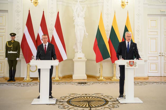 Gitanas Nauseda - Edgars Rinkvics meeting in Vilnius VILNIUS, LITHUANIA - JULY 15: Lithuanian President Gitanas Nauseda meets with Latvian President Edgars Rinkevics during his state visit to Vilnius, Lithuania on July 15, 2026. The leaders discussed regional security, defense cooperation, support for Ukraine, energy projects and the development of bilateral economic ties. Lithuania and Latvia signed a declaration confirming their strategic partnership and common priorities in security and other key areas. The visit marks the 35th anniversary of the restoration of diplomatic relations between the two Baltic states. Yauhen Yerchak Anadolu Vilnius Lithuania. Editorial use only. Please get in touch for any other usage.  Copyright: x2026xAnadoluxYauhenxYerchakx