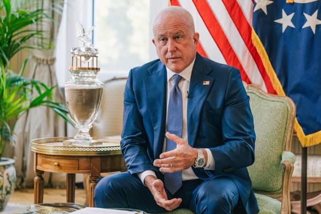 US ambassador to Belgium Bill White delivers a speech at a press conference regarding his audience with King Philippe and his ongoing efforts in Belgium to strengthen relations between the United States and Belgium on Wednesday 15 July 2026, in Brussels.  EMILExWINDAL 181178105