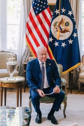 US ambassador to Belgium Bill White delivers a speech at a press conference regarding his audience with King Philippe and his ongoing efforts in Belgium to strengthen relations between the United States and Belgium on Wednesday 15 July 2026, in Brussels.  EMILExWINDAL 181178117