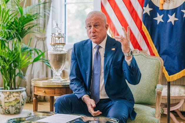 US ambassador to Belgium Bill White delivers a speech at a press conference regarding his audience with King Philippe and his ongoing efforts in Belgium to strengthen relations between the United States and Belgium on Wednesday 15 July 2026, in Brussels.  EMILExWINDAL 181178118
