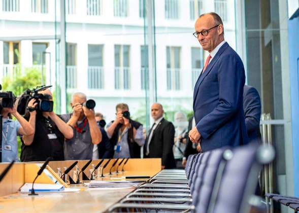 Friedrich Merz (CDU), Bundeskanzler, aufgenommen im Rahmen der Sommerpressekonferenz in der BPK in Berlin, 15.07.2026. Berlin Deutschland *** Friedrich Merz (CDU), Federal Chancellor, photographed during the summer press conference at the BPK in Berlin, July 15, 2026, Berlin, Germany Copyright: xFlorianxGaertnerx