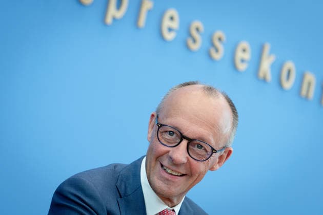 Sommerpressekonferenz, Bundeskanzler, Friedrich Merz Berlin, Bundespressekonferenz, BPK, Sommerpressekonferenz, Bundeskanzler, Friedrich Merz Berlin Berlin GER *** Summer Press Conference, Federal Chancellor, Friedrich Merz, Berlin, Federal Press Conference, BPK, Summer Press Conference, Federal Chancellor, Friedrich Merz, Berlin, Berlin, GER