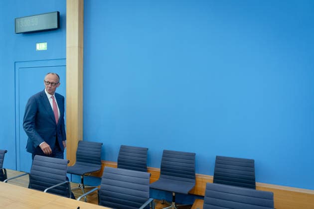 Sommerpressekonferenz, Bundeskanzler, Friedrich Merz Berlin, Bundespressekonferenz, BPK, Sommerpressekonferenz, Bundeskanzler, Friedrich Merz Berlin Berlin GER *** Summer Press Conference, Federal Chancellor, Friedrich Merz, Berlin, Federal Press Conference, BPK, Summer Press Conference, Federal Chancellor, Friedrich Merz, Berlin, Berlin, GER