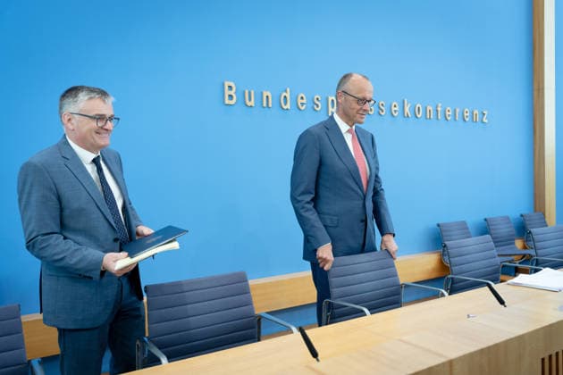 Sommerpressekonferenz, Bundeskanzler, Friedrich Merz Berlin, Bundespressekonferenz, BPK, Sommerpressekonferenz, Bundeskanzler, Friedrich Merz Berlin Berlin GER *** Summer Press Conference, Federal Chancellor, Friedrich Merz, Berlin, Federal Press Conference, BPK, Summer Press Conference, Federal Chancellor, Friedrich Merz, Berlin, Berlin, GER