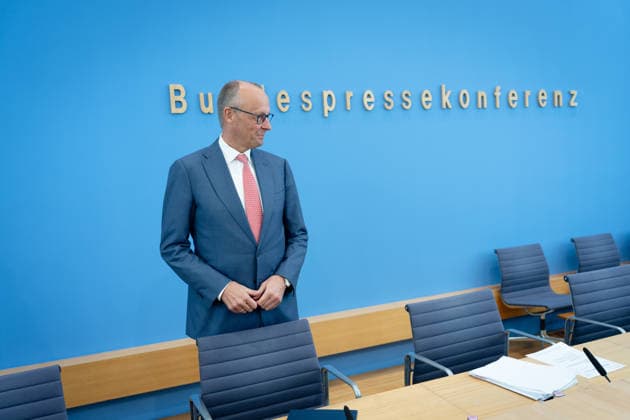 Sommerpressekonferenz, Bundeskanzler, Friedrich Merz Berlin, Bundespressekonferenz, BPK, Sommerpressekonferenz, Bundeskanzler, Friedrich Merz Berlin Berlin GER *** Summer Press Conference, Federal Chancellor, Friedrich Merz, Berlin, Federal Press Conference, BPK, Summer Press Conference, Federal Chancellor, Friedrich Merz, Berlin, Berlin, GER