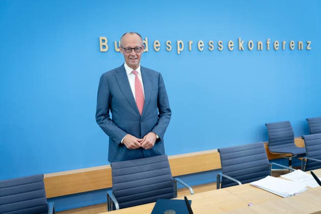 Sommerpressekonferenz, Bundeskanzler, Friedrich Merz Berlin, Bundespressekonferenz, BPK, Sommerpressekonferenz, Bundeskanzler, Friedrich Merz Berlin Berlin GER *** Summer Press Conference, Federal Chancellor, Friedrich Merz, Berlin, Federal Press Conference, BPK, Summer Press Conference, Federal Chancellor, Friedrich Merz, Berlin, Berlin, GER