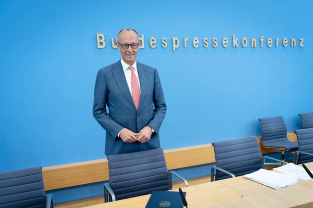 Sommerpressekonferenz, Bundeskanzler, Friedrich Merz Berlin, Bundespressekonferenz, BPK, Sommerpressekonferenz, Bundeskanzler, Friedrich Merz Berlin Berlin GER *** Summer Press Conference, Federal Chancellor, Friedrich Merz, Berlin, Federal Press Conference, BPK, Summer Press Conference, Federal Chancellor, Friedrich Merz, Berlin, Berlin, GER