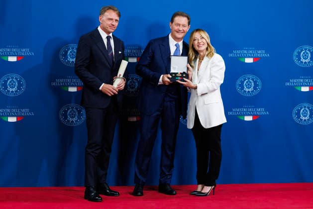 July 15, 2026, Rome, Italia, Italy: Prime Minister Giorgia Meloni, Minister of Agriculture and Food Sovereignty Francesco Lollobrigida, and Enrico Cerea during the award ceremony for the Master of the Art of Italian Cuisine, Rome, July 15, 2026. Rome Italy  - ZUMAa289 20260715_zia_a289_060 Copyright: xFrancescoxFotiax xAgfx