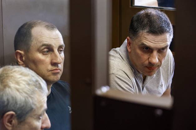 RUSSIA, MOSCOW - JULY 15, 2026: Vadim Moshkovich, founder of Rusagro, one of the largest Russian agricultural producers, Sergei Ivanov, former Vice Governor of the Tambov Region, and Maxim Basov (L-R), former Rusagro CEO, attend a hearing into their large-scale fraud case at the Zamoskvoretsky District Court Moscow Russia  - ZUMAt113 20260715_zaa_t113_117 Copyright: xArtyomxGeodakyanx