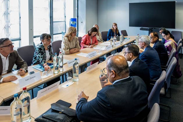 RECORD DATE NOT STATED EAM S. Jaishankar meets EU Commissioner for Startups, Research and Innovation, Ekaterina Zaharieva Brussels Belgium , Jul 15 (ANI): External Affairs Minister S. Jaishankar meets EU Commissioner for Startups, Research and Innovation, Ekaterina Zaharieva, in Brussels on Wednesday. (@DrSJaishankar X ANI Photo) Brussels Belgium Copyright: xANIx ANI_20260715161