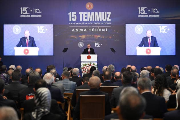 Turkish President Recep Tayyip Erdogan ANKARA, TURKIYE - JULY 15: Turkish President Recep Tayyip Erdogan delivers a speech during the July 15 Democracy and National Unity Day commemoration program at the Grand National Assembly of Turkiye in Ankara, Turkiye, on July 15, 2026. Rasit Aydogan Anadolu Ankara Turkey. Editorial use only. Please get in touch for any other usage.  Copyright: x2026xAnadoluxRasitxAydoganx